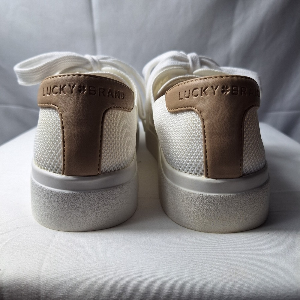 LUCKY BRAND "Tenuda" Sneaker Sz 6M White Breathable Knit Lace-Up Tan Heel Tab - Picture 7 of 10